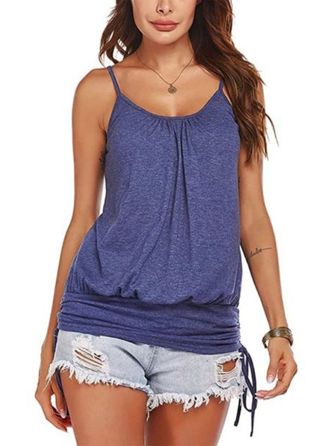 

La Aimee Women Navy Blue Solid Shoulder Straps Cami Top