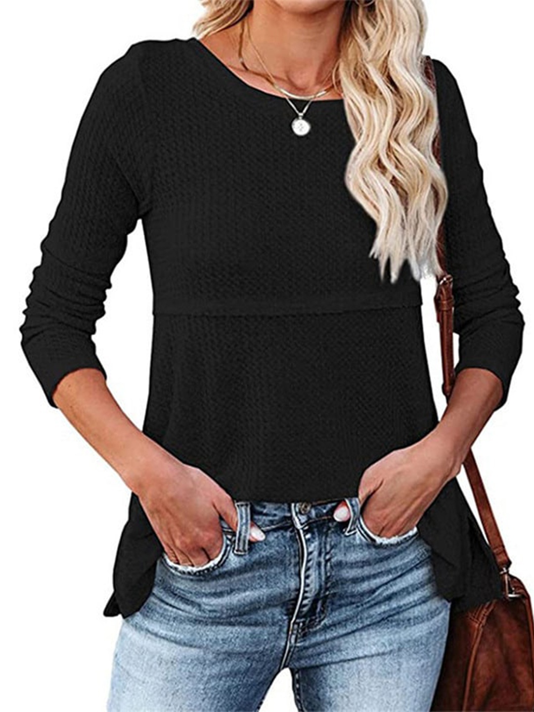 

La Aimee Black Solid Full Sleeve Top