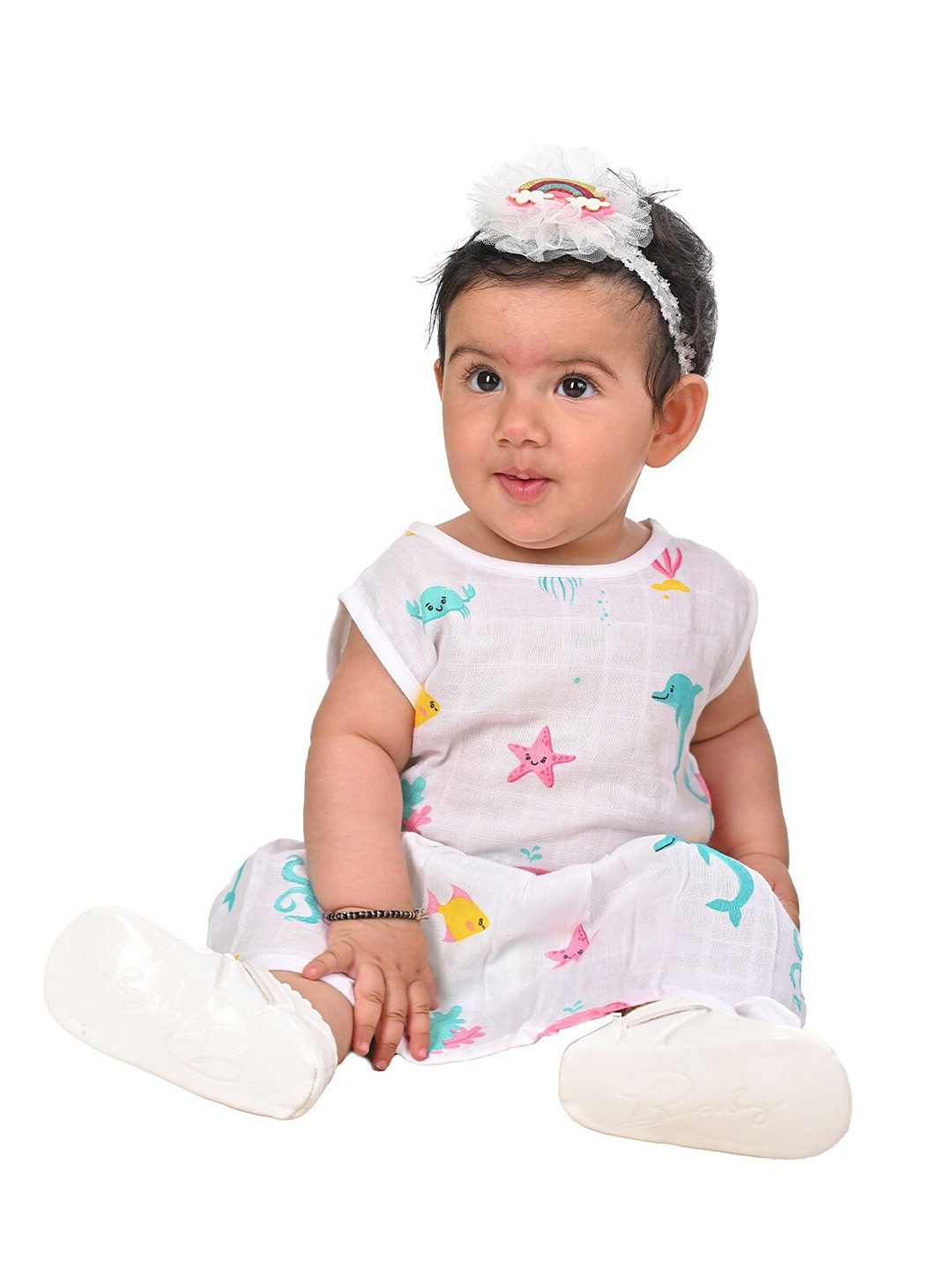 

Kidbea Girls Pink & White Printed Organic Cotton Dress
