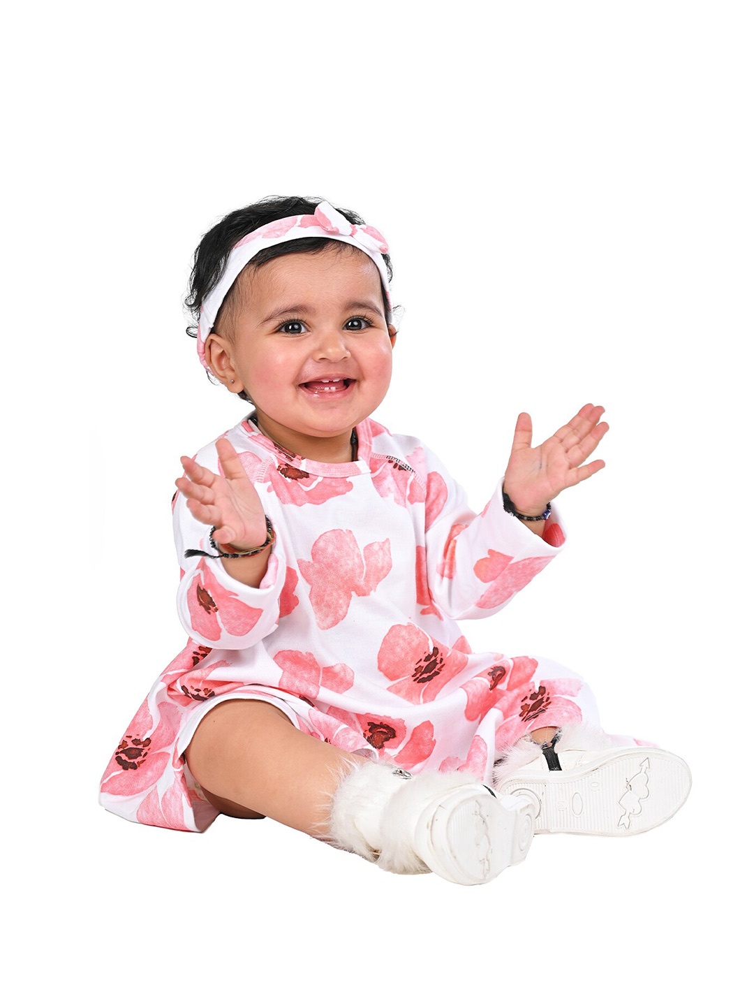 

Kidbea Pink Floral Printed Cotton A-Line Dress