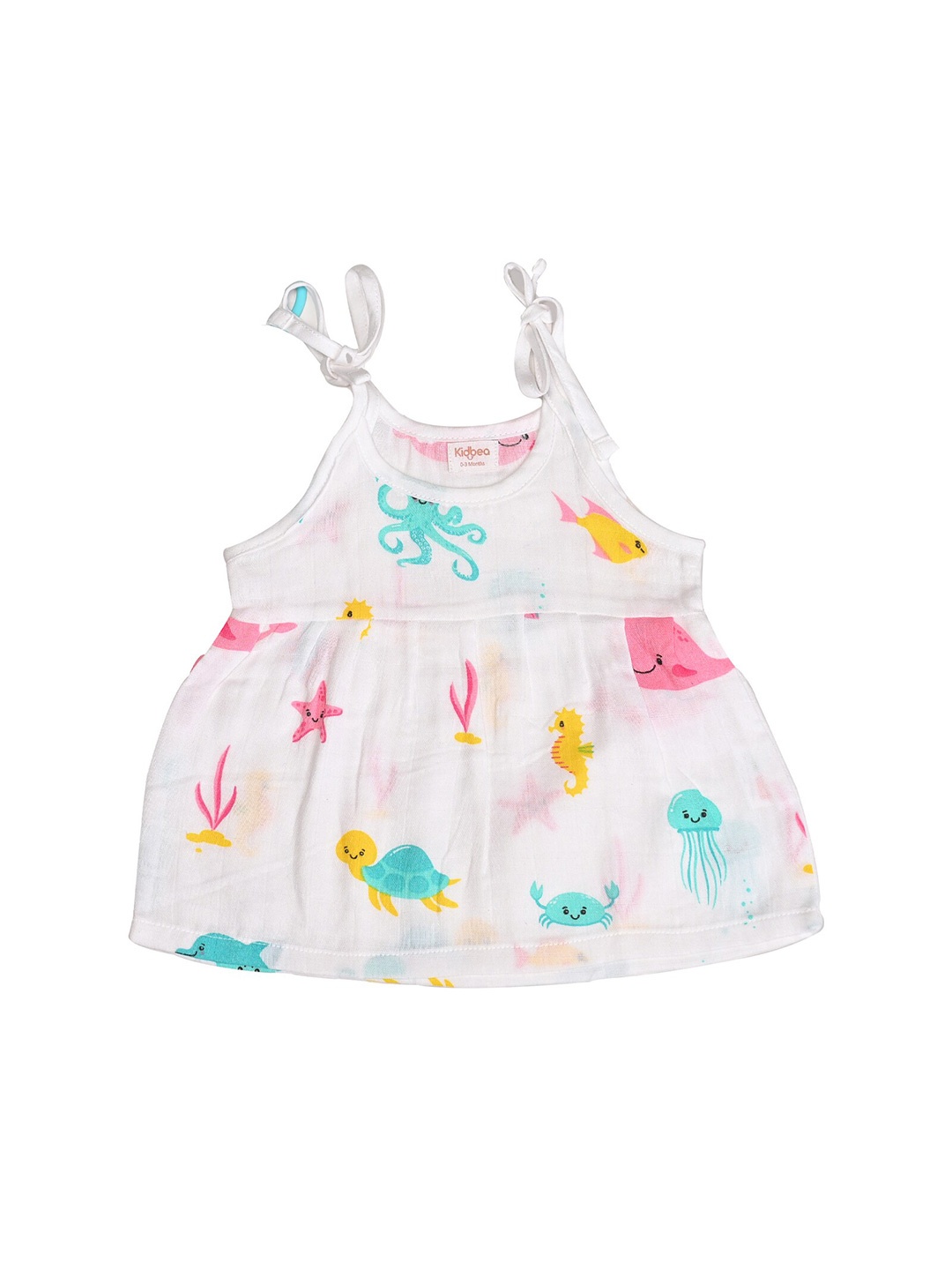 

Kidbea Girls White & Pink Printed Organic Cotton Dress