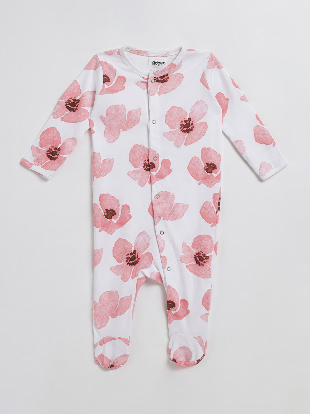 

Kidbea Infant Girls White Floral Printed Organic Cotton Sleepsuit
