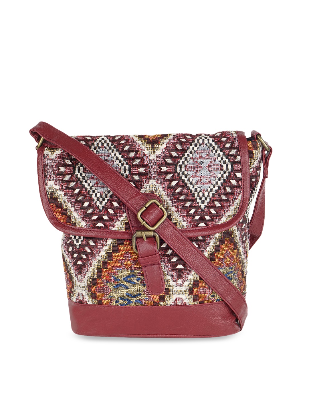 

Kanvas Katha Multicoloured Ethnic Motifs Textured Structured Sling Bag, Multi