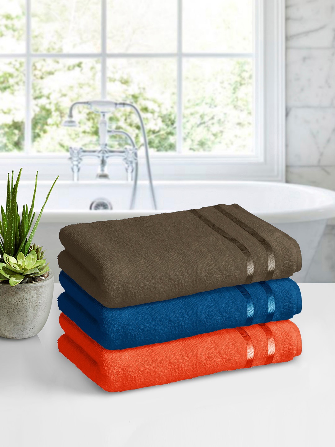 

Story@home Set of 3 Pure Cotton Bath Towels, Orange