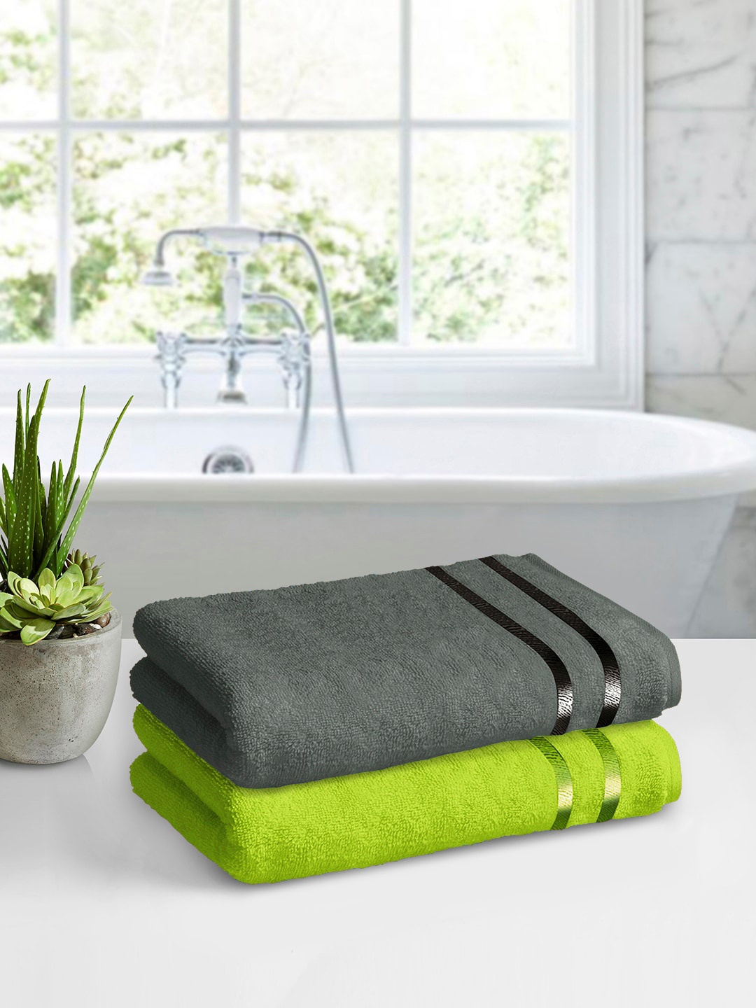 

Story@home Set of 2 Cotton 450GSM Bath Towels, Green