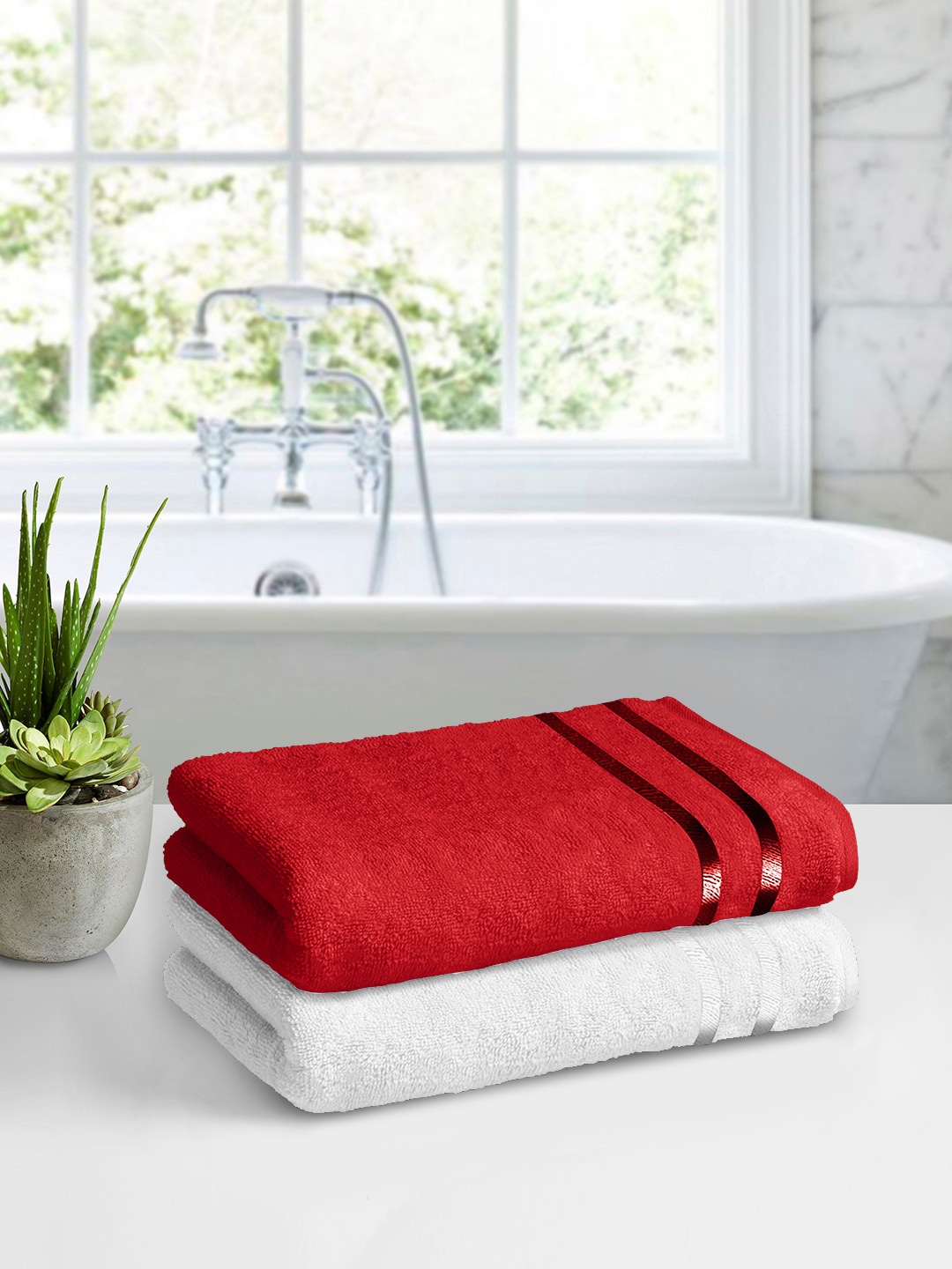 

Story@home Set of 2 Solid 450GSM Pure Cotton Super Absorbent Bath Towels, White