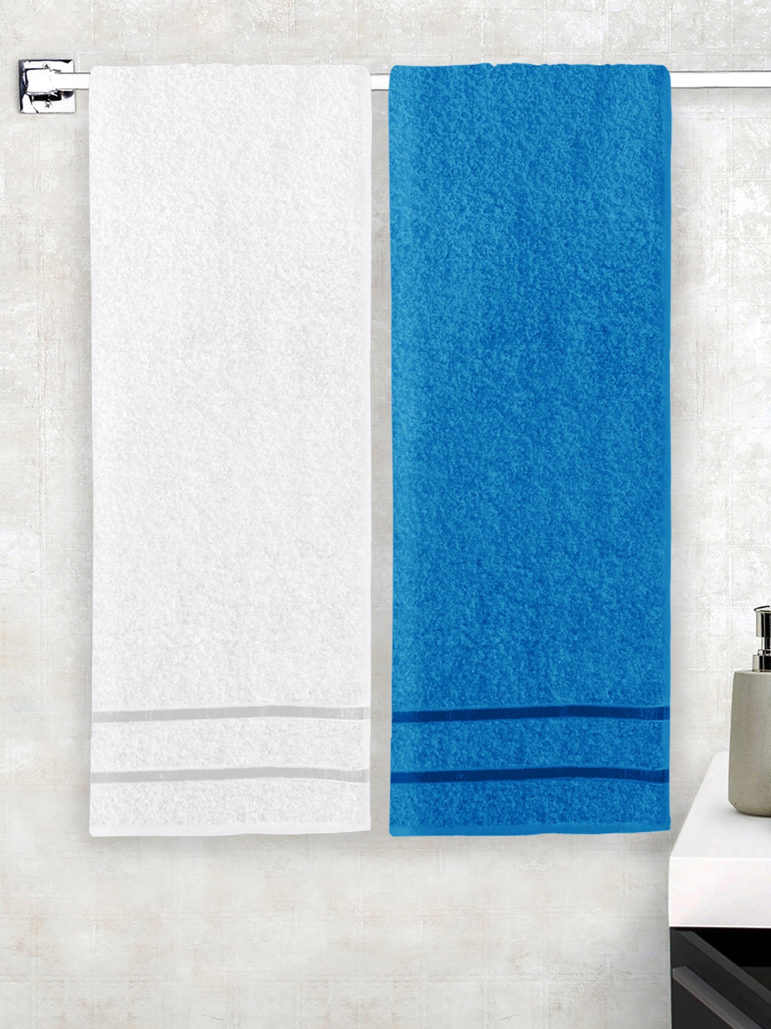 

Story@home Set of 2 Solid 450GSM Pure Cotton Super Absorbent Bath Towels, White