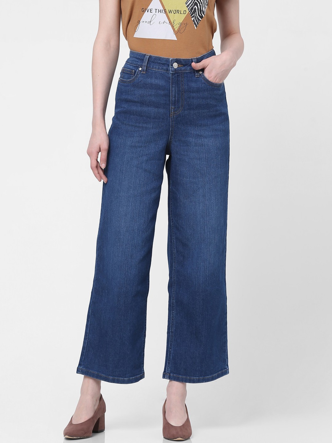 

Vero Moda Women Blue Flared High-Rise Light Fade Jeans