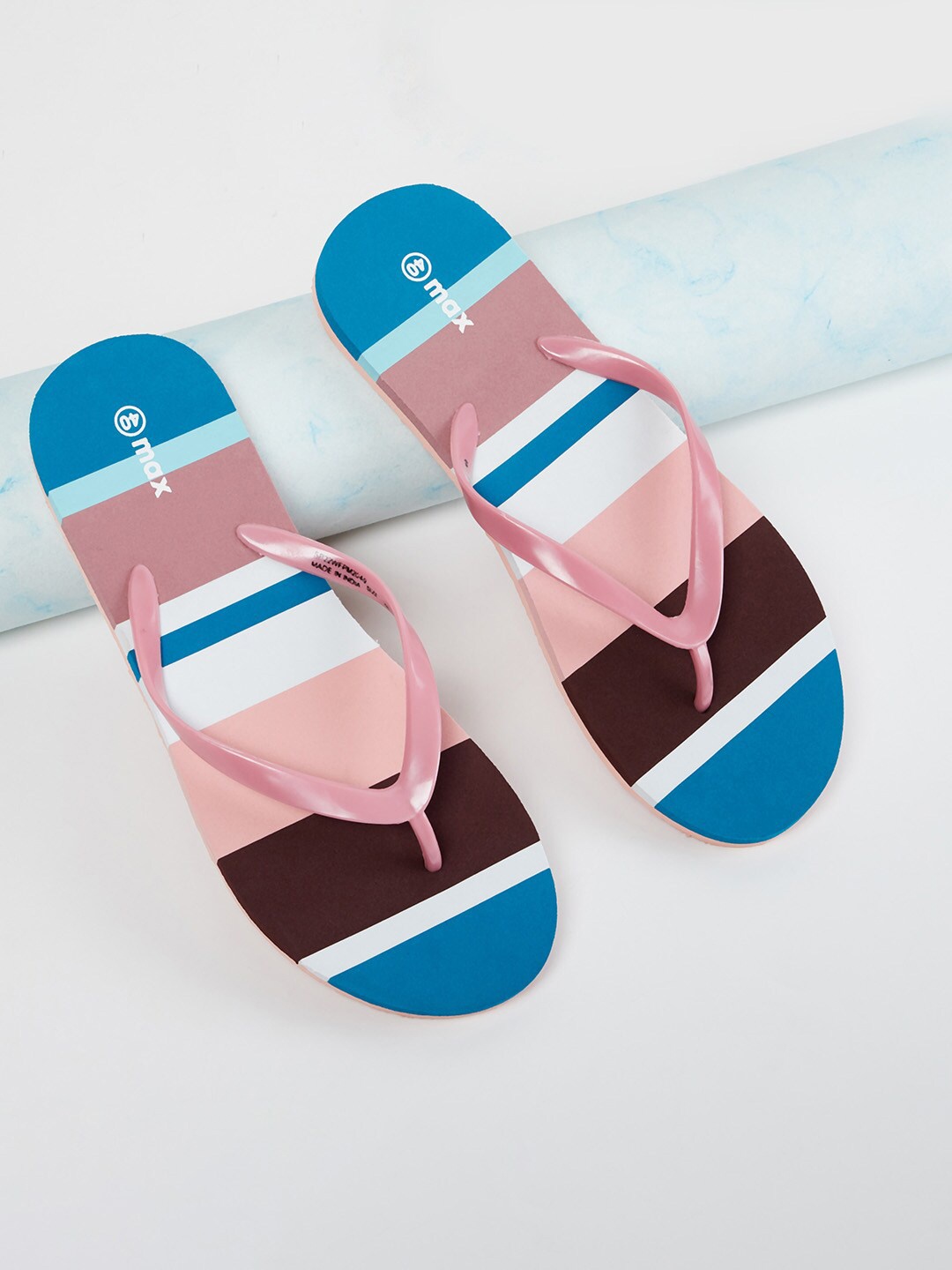 

max Women Pink & Blue Striped Thong Flip-Flops