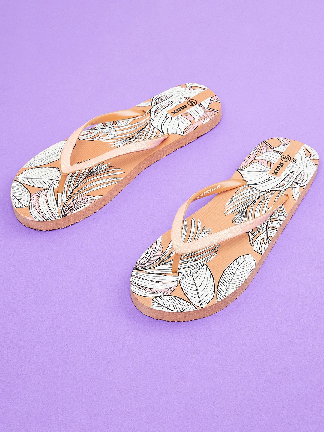 

max Women Beige & White Printed Thong Flip-Flops