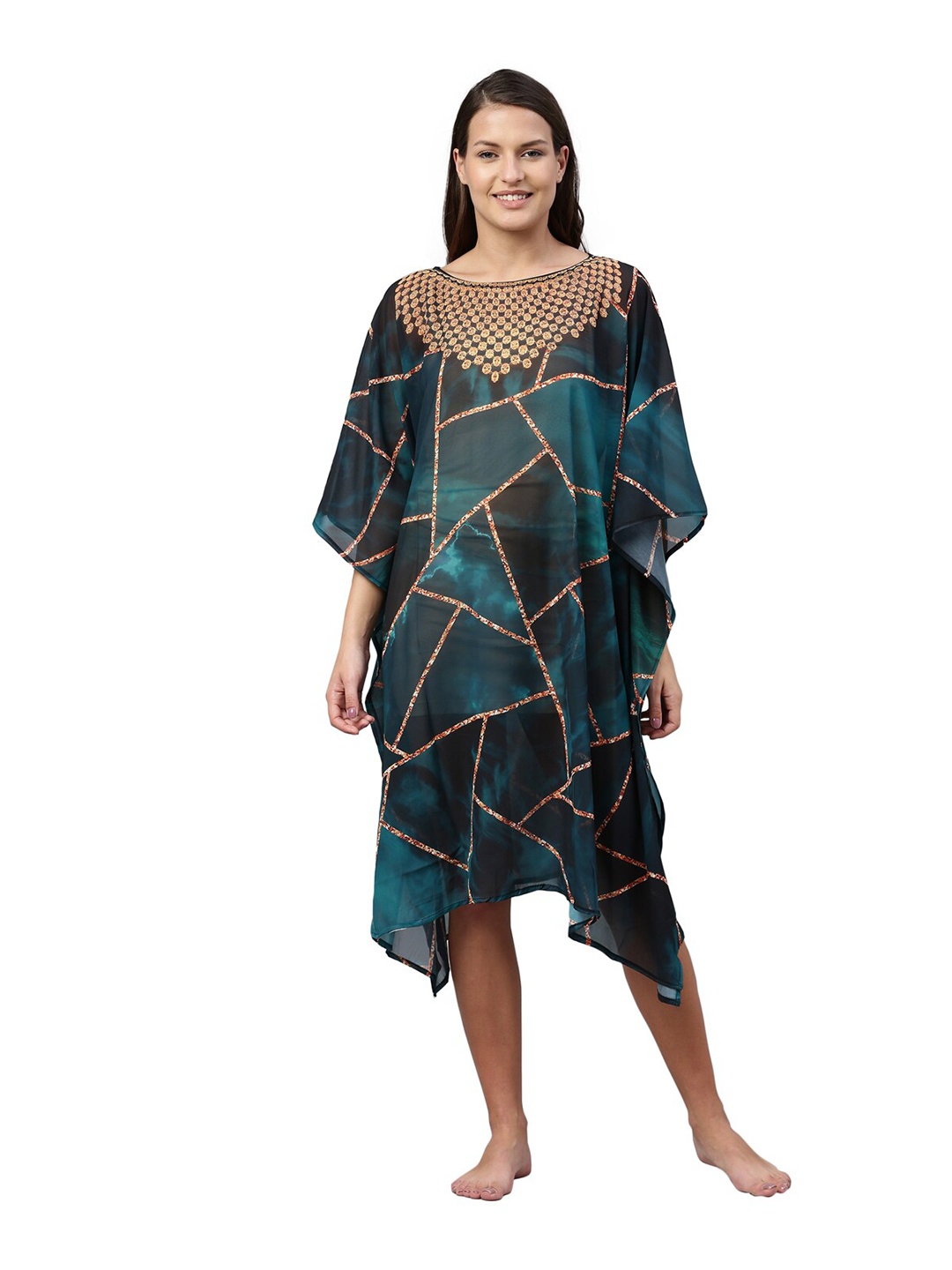 

Bailey sells Women Blue Printed Boat Neck Kaftan Nightdress