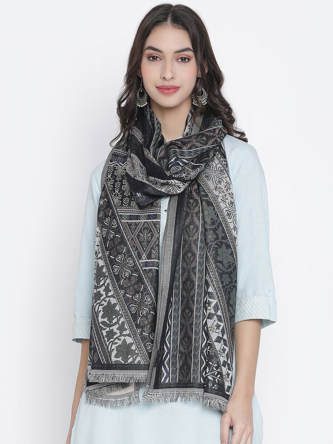 

SHINGORA Women Black Woven Design Stole