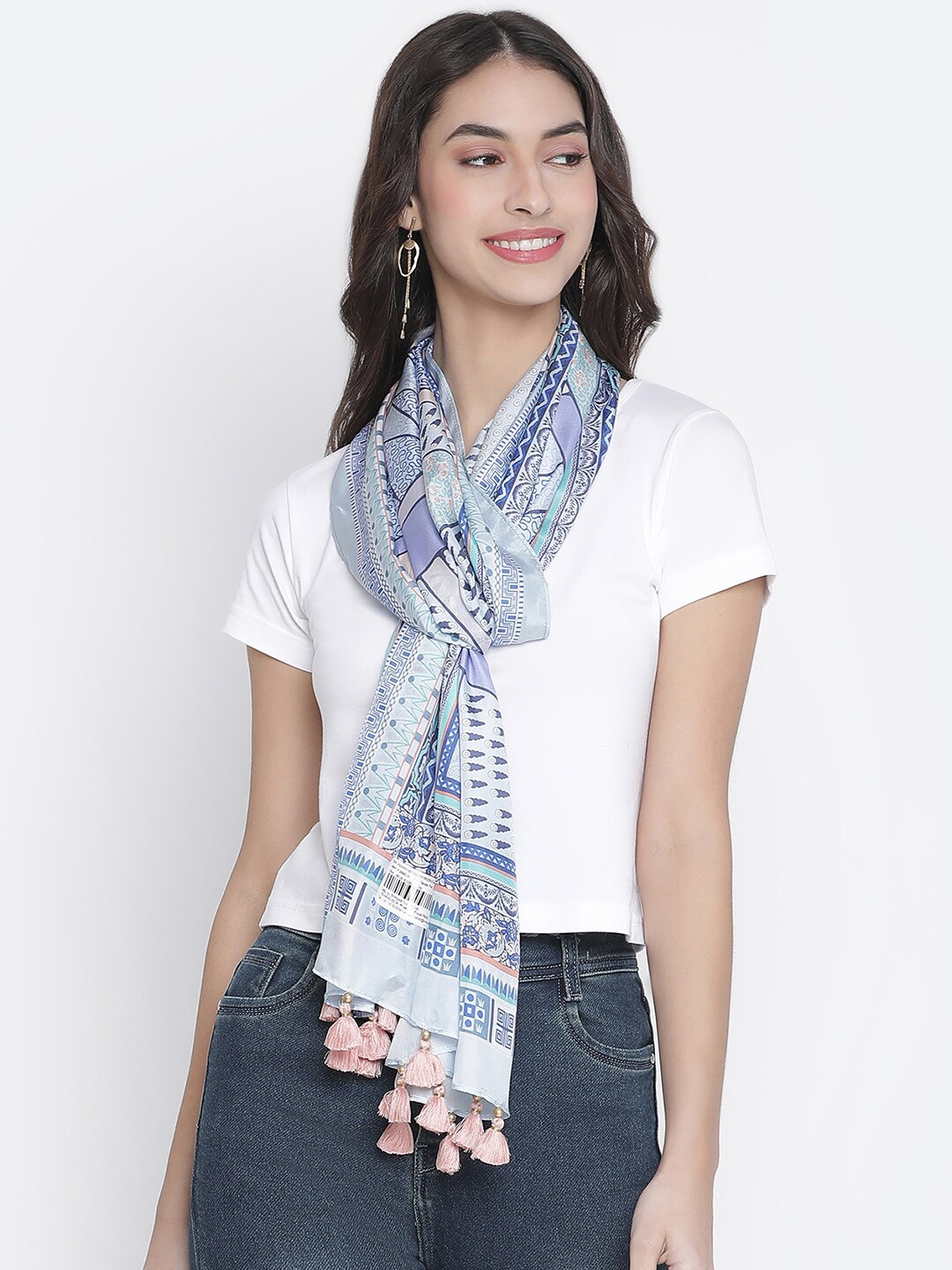 

SHINGORA Women Blue & White Printed Silk Stole