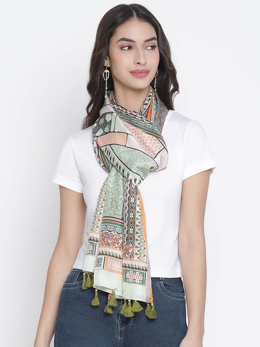 

SHINGORA Women Green & Beige Printed Silk Stole