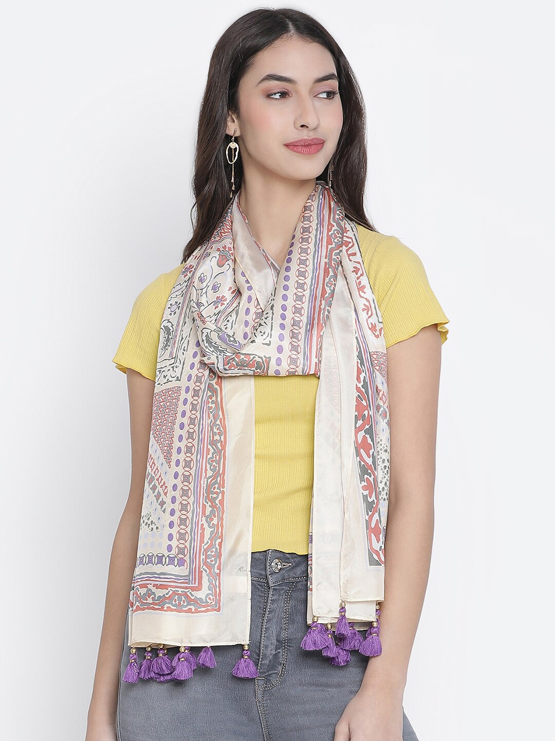 

SHINGORA Women Beige & Red Printed Silk Stole