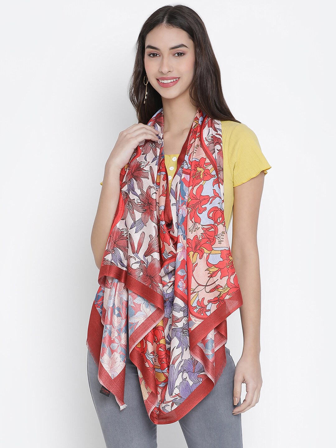 

SHINGORA Women Red & Blue Printed Stole