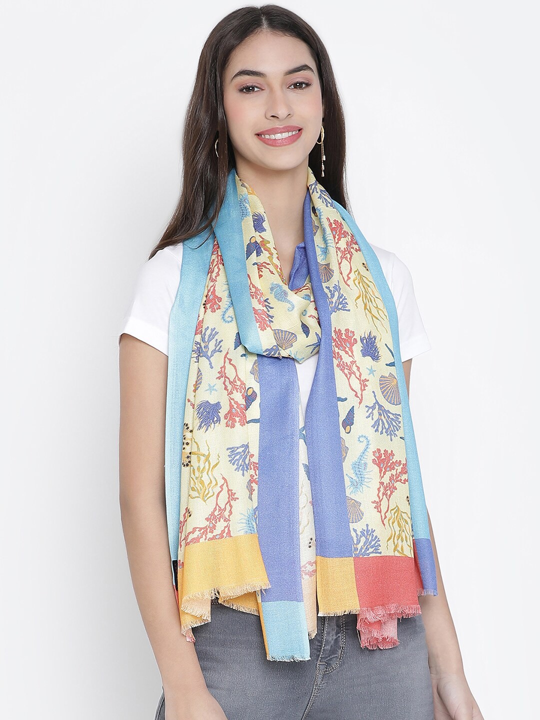 

SHINGORA Women Yellow & Blue Floral Printed Stole