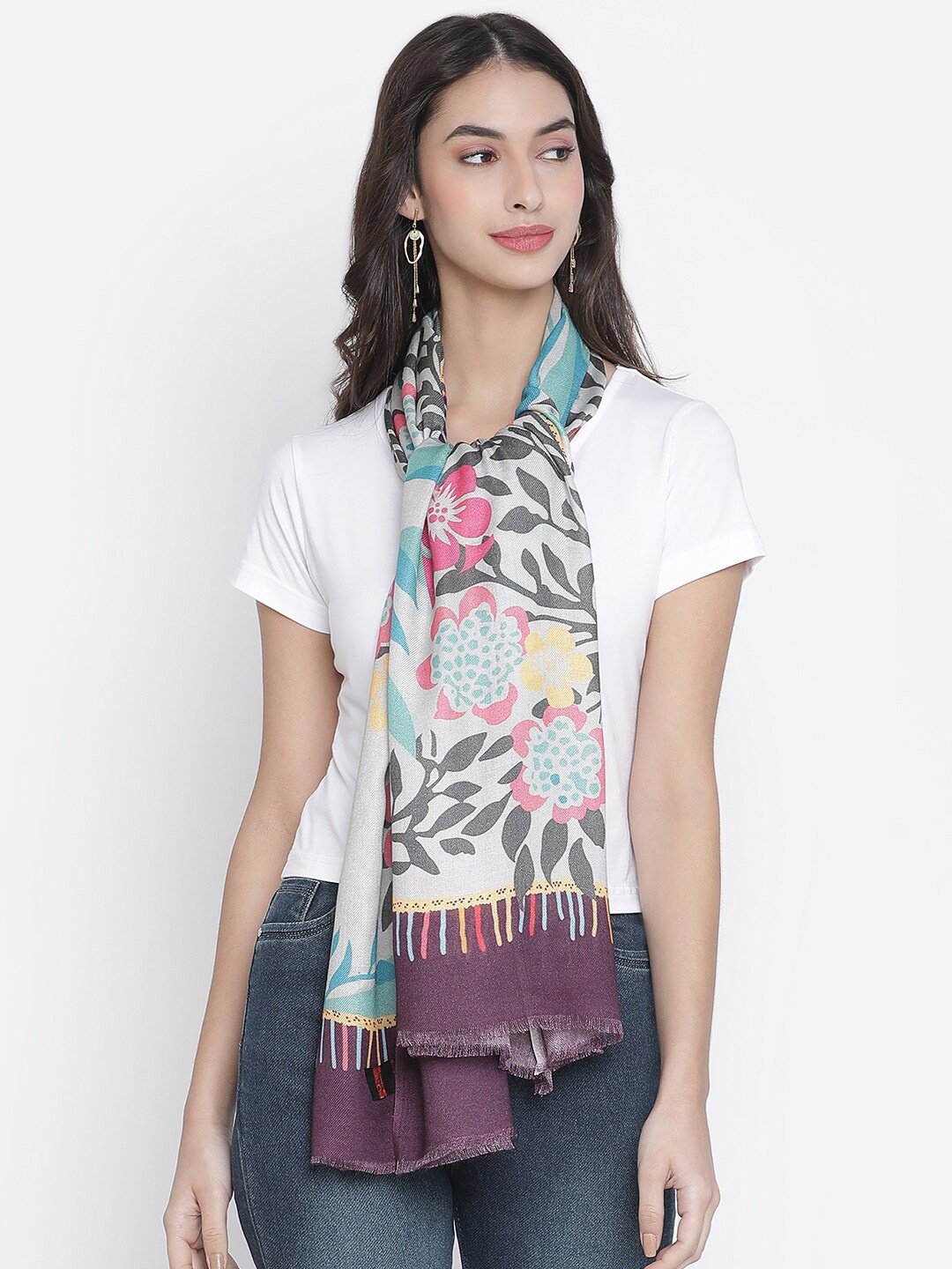

SHINGORA Women Grey & Pink Printed Stole