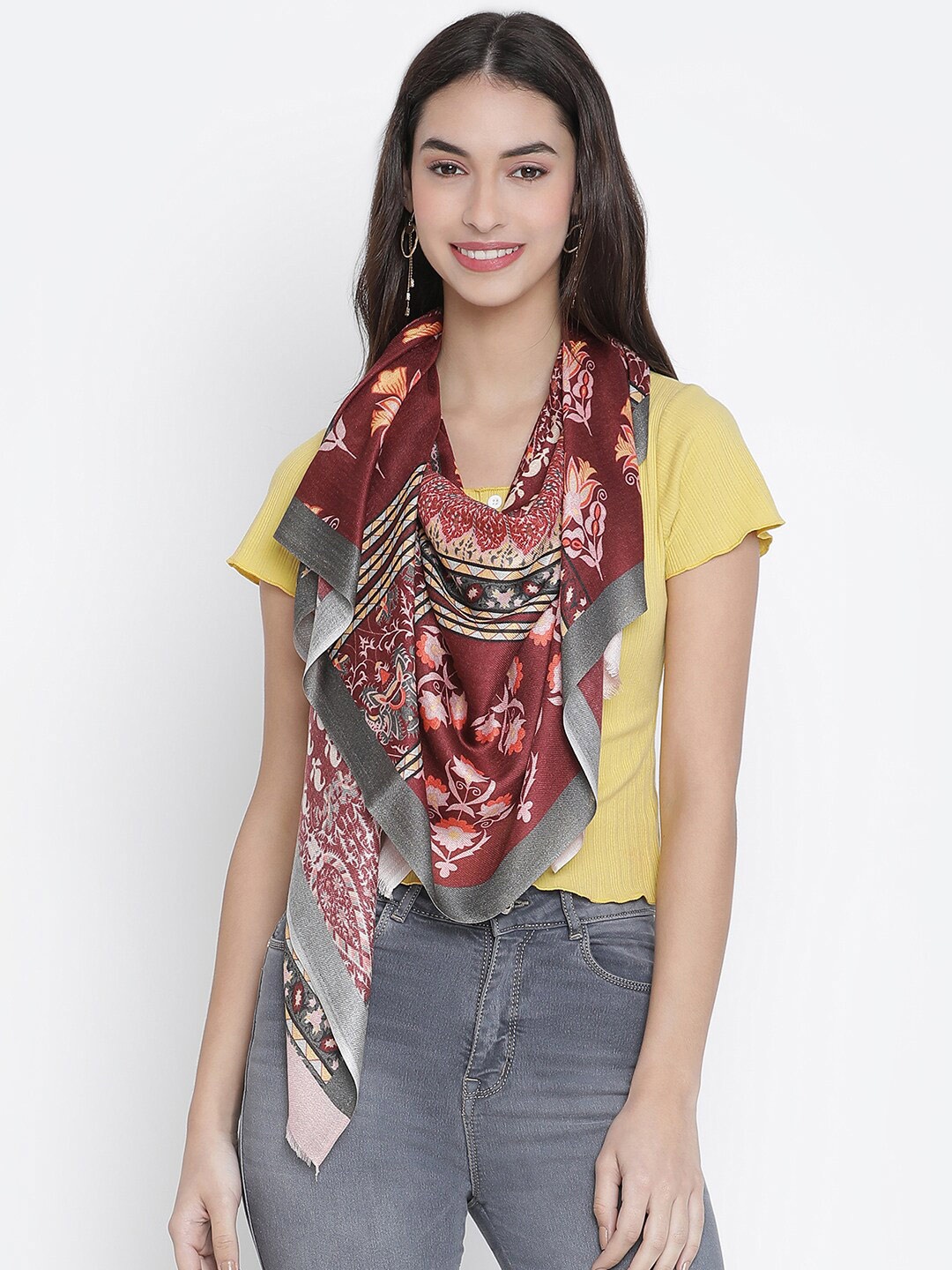 

SHINGORA Women Maroon Ethnic Motifs Printed Stole