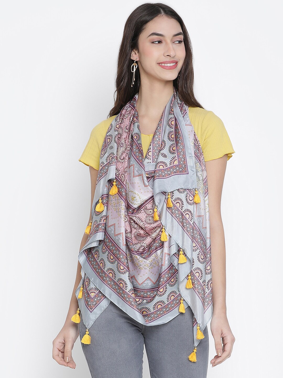 

SHINGORA Women Grey & Pink Printed Stole