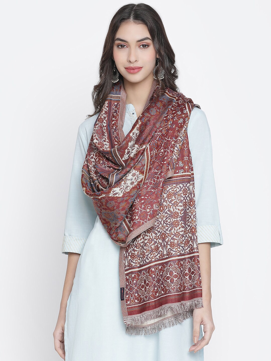 

SHINGORA Women Maroon & White Woven Design Stole