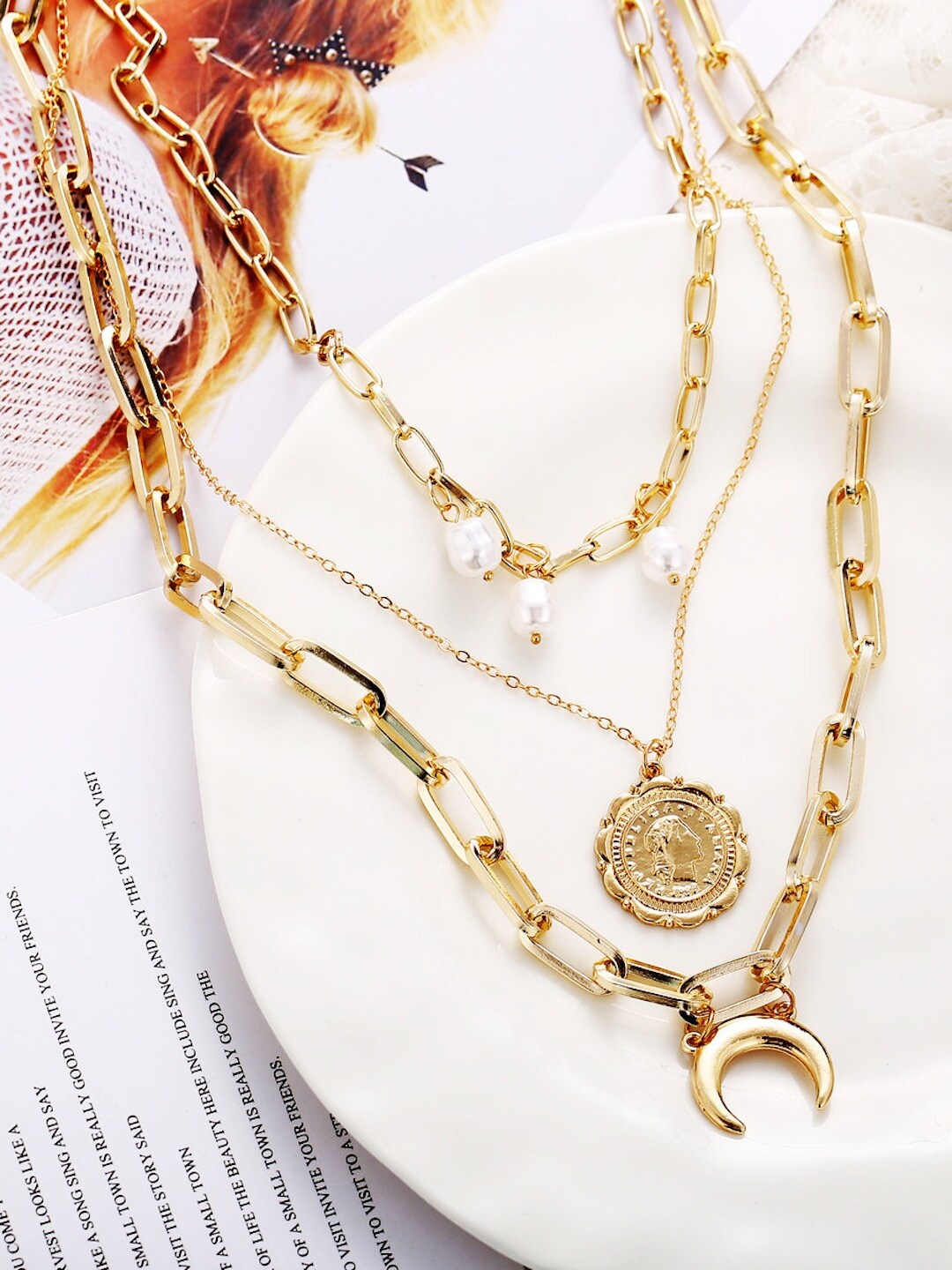 

HOT AND BOLD Women Gold-Toned & White Gold-Plated Layered Necklace