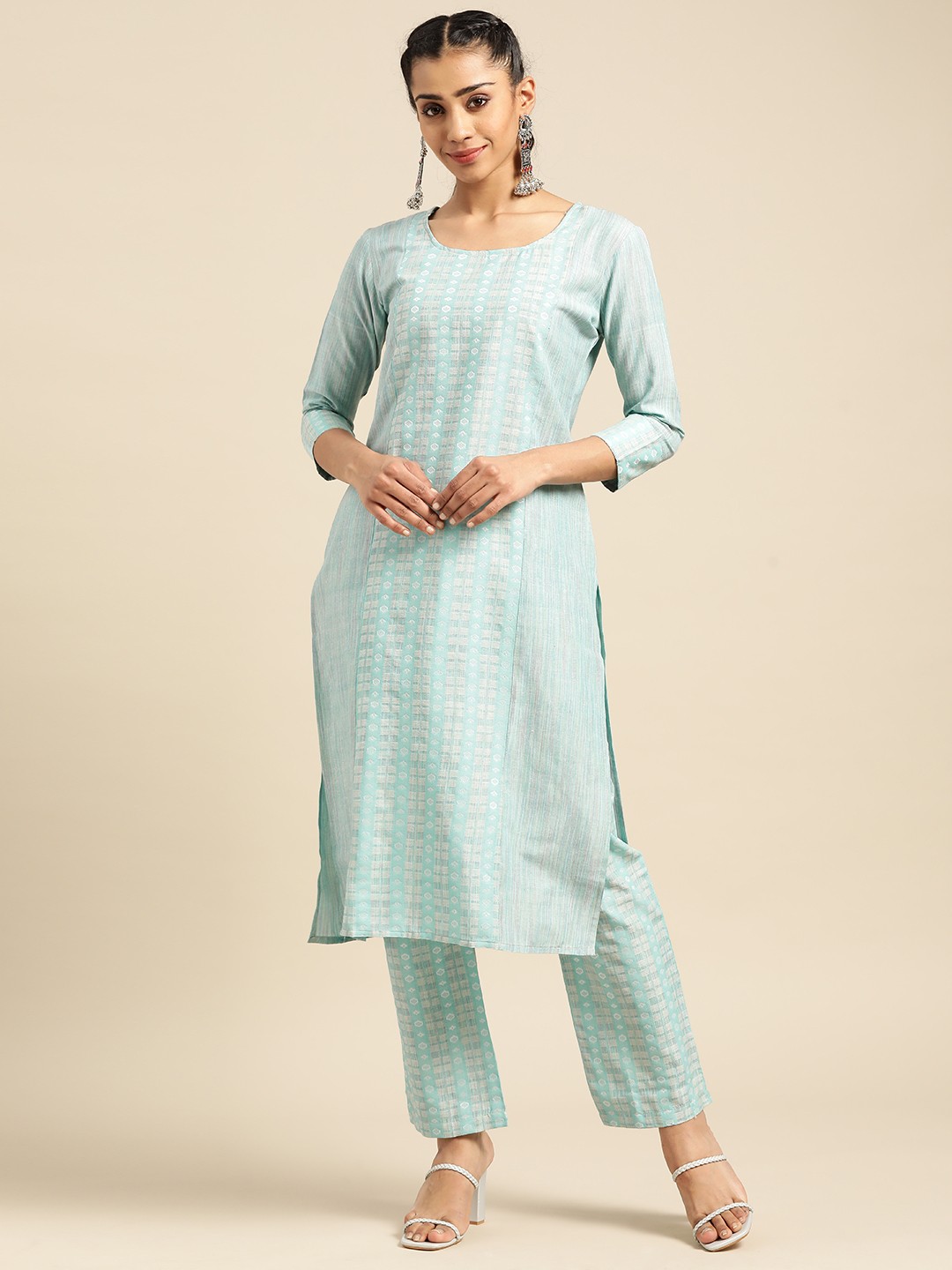 

Prakhya Women Blue Ethnic Motifs Printed Kurta with Trousers