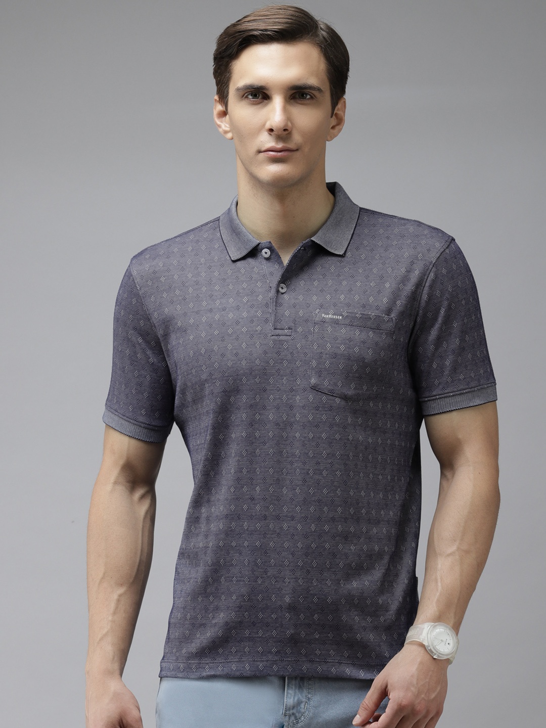 

Van Heusen Men Blue & White Polo Collar T-shirt