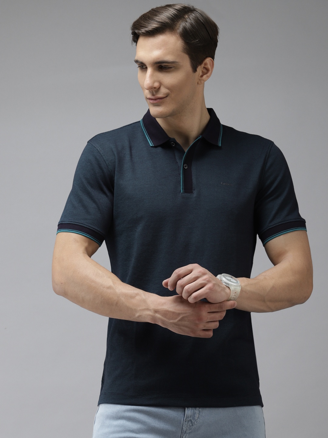 Van Heusen Men Navy Blue Polo Collar T-shirt
