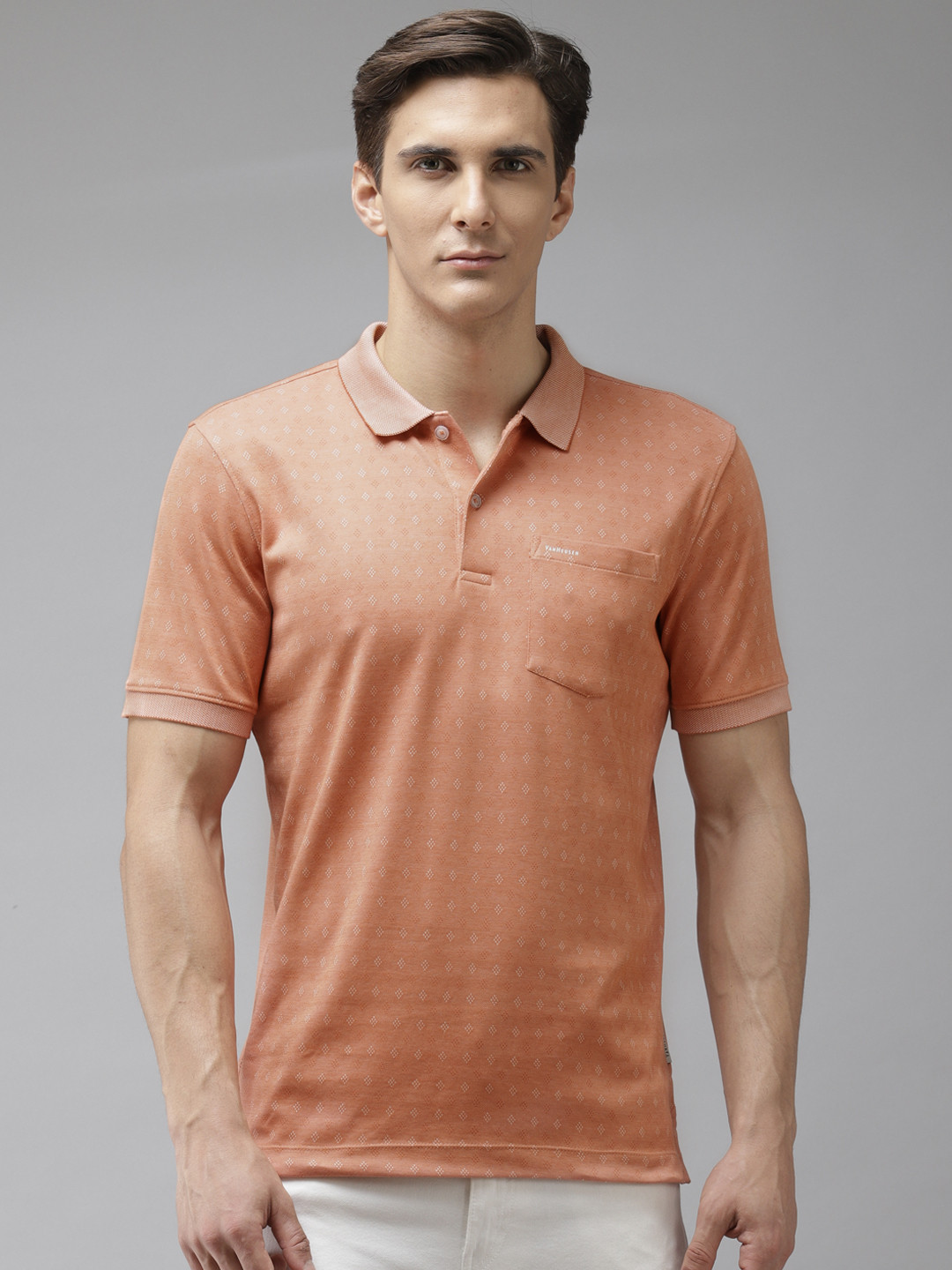 

Van Heusen Men Peach-Coloured Polo Collar T-shirt