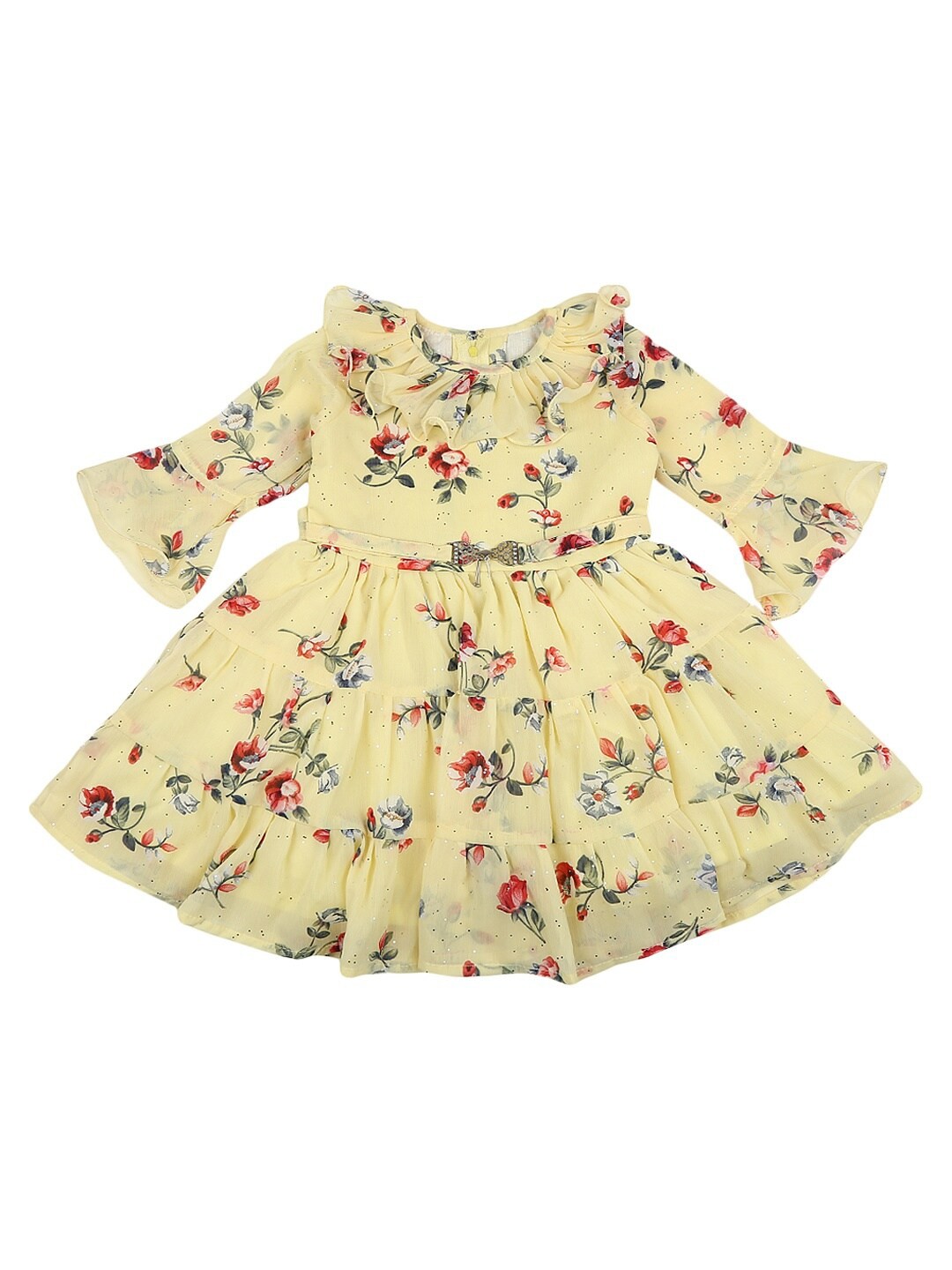 

V-Mart Yellow & Red Floral Georgette Dress