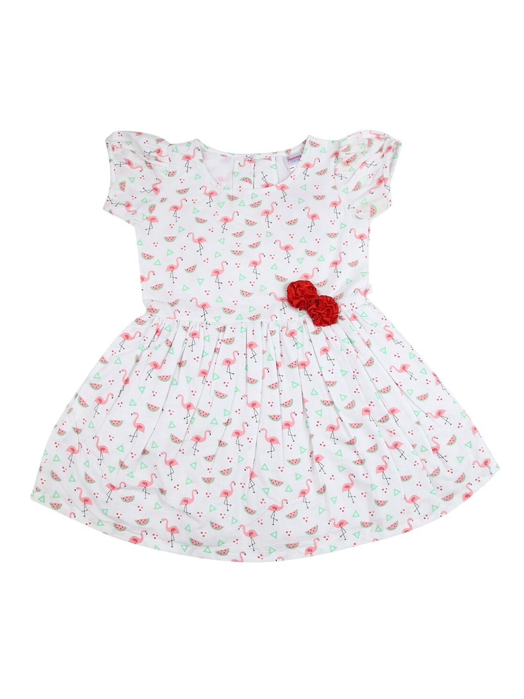 

V-Mart Girls White & Peach-Coloured Tropical Dress