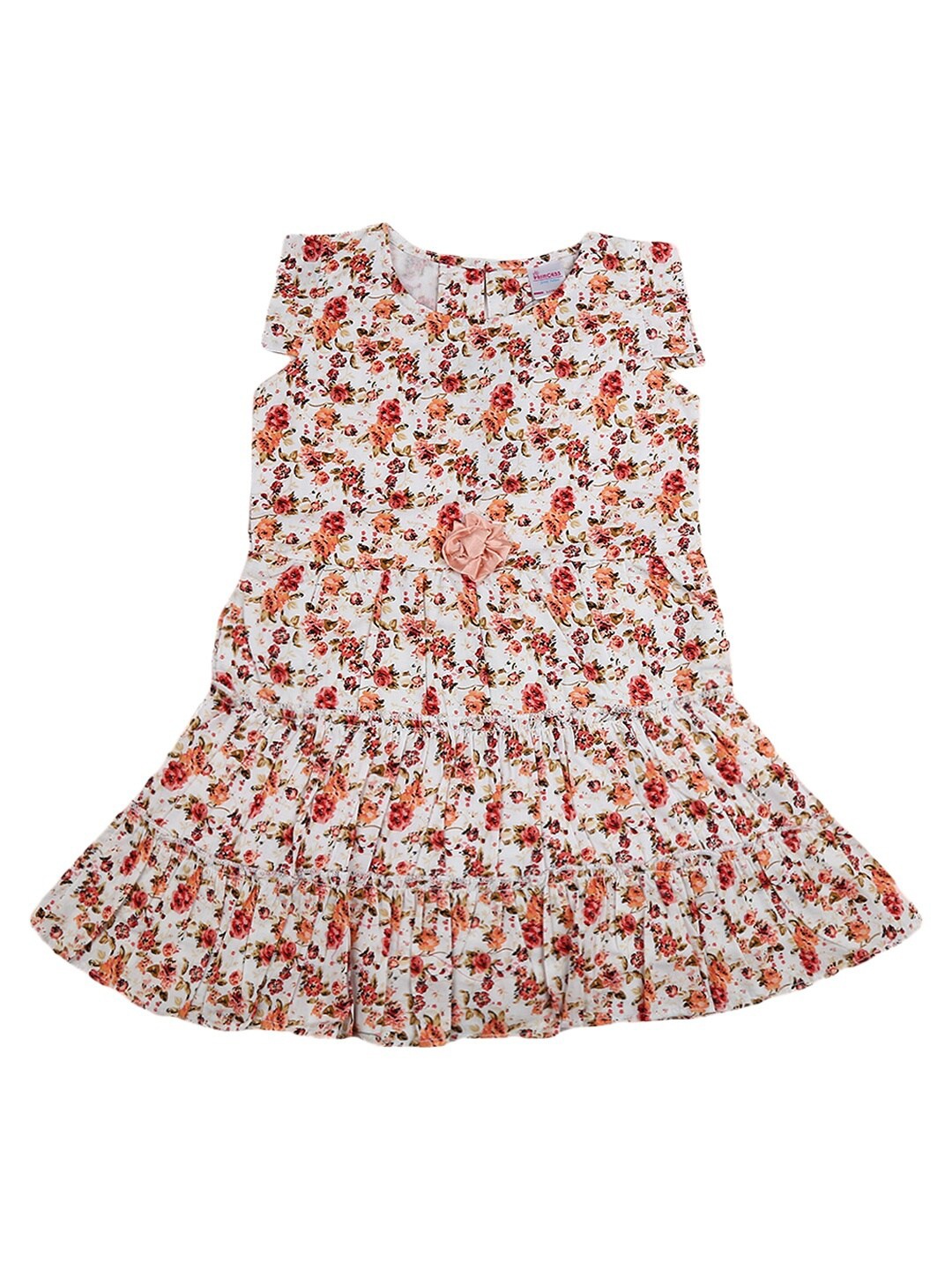 

V-Mart White & Peach-Coloured Floral Georgette A-Line Dress