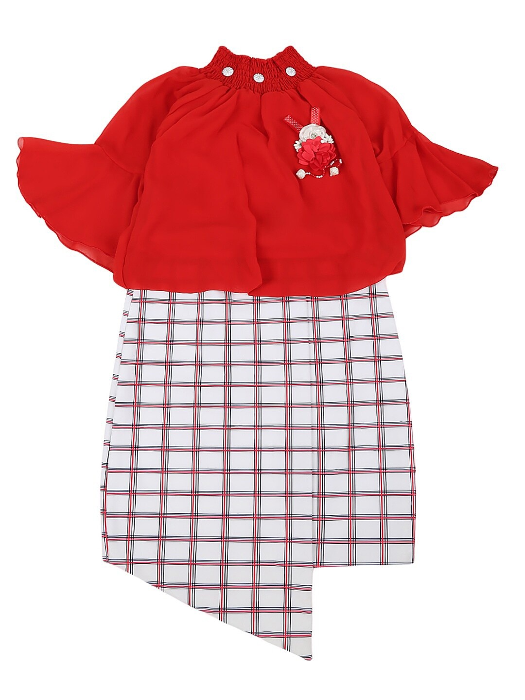

V-Mart Red Checked Georgette Dress