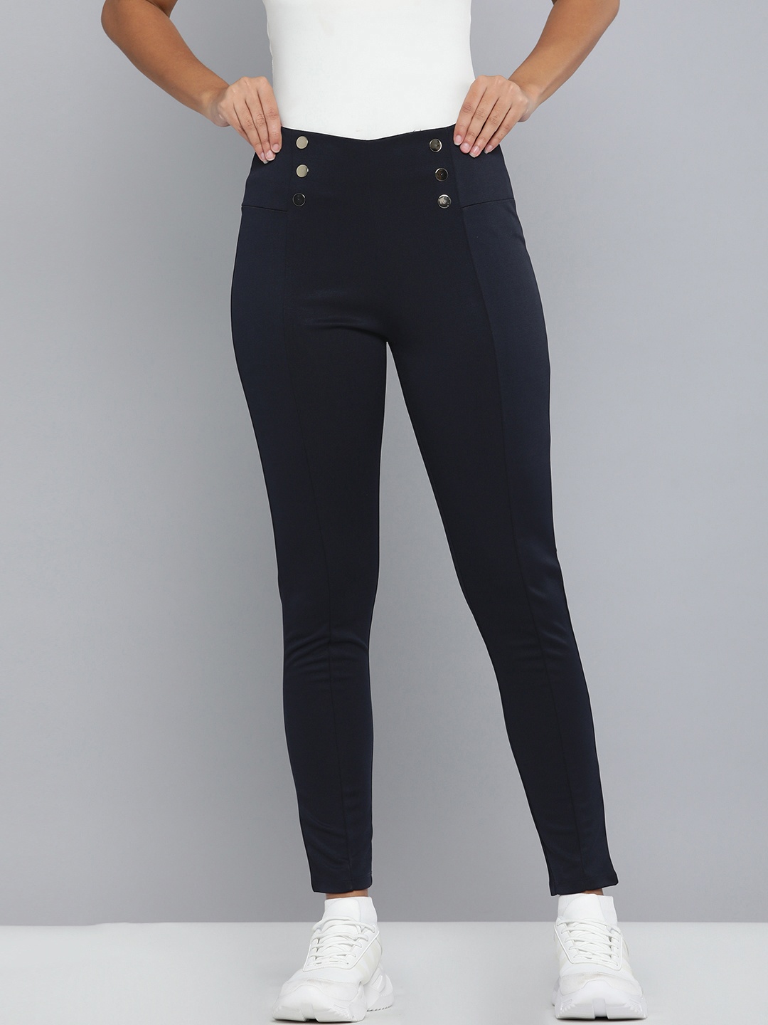 

HERE&NOW Women Navy Blue Solid Treggings