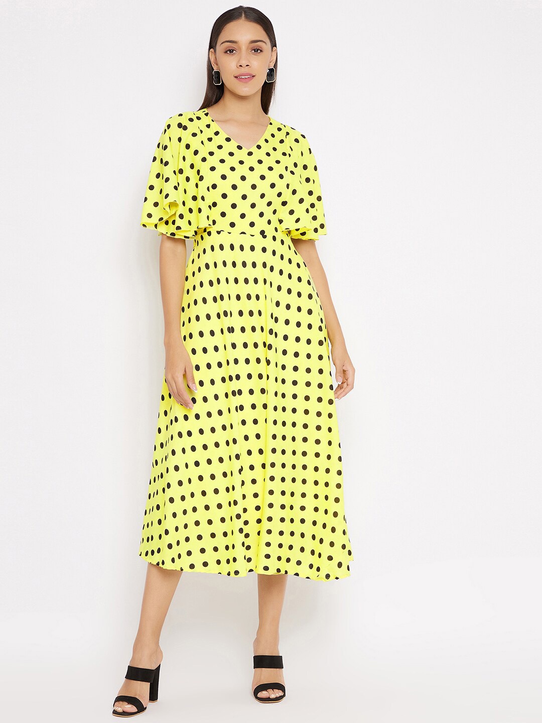 

HELLO DESIGN Yellow Polka Dot Printed Midi Dress