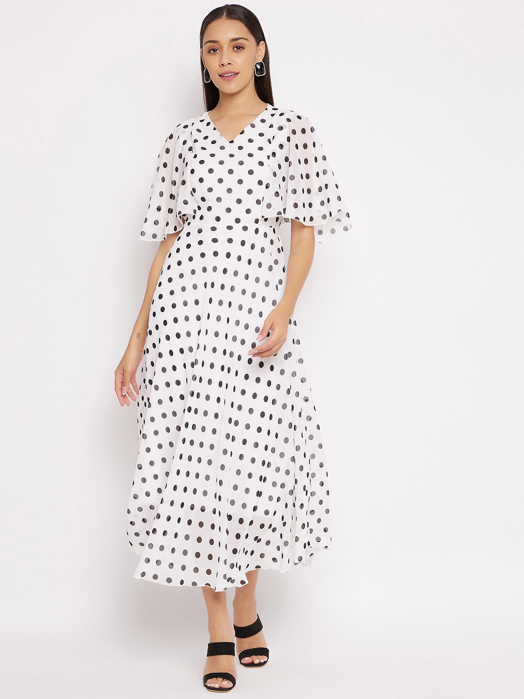 

HELLO DESIGN White & Black Georgette Midi Dress