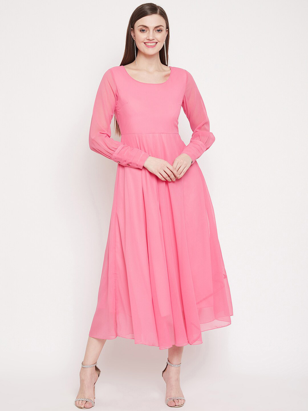 

HELLO DESIGN Salmon Pink Georgette Midi Dress