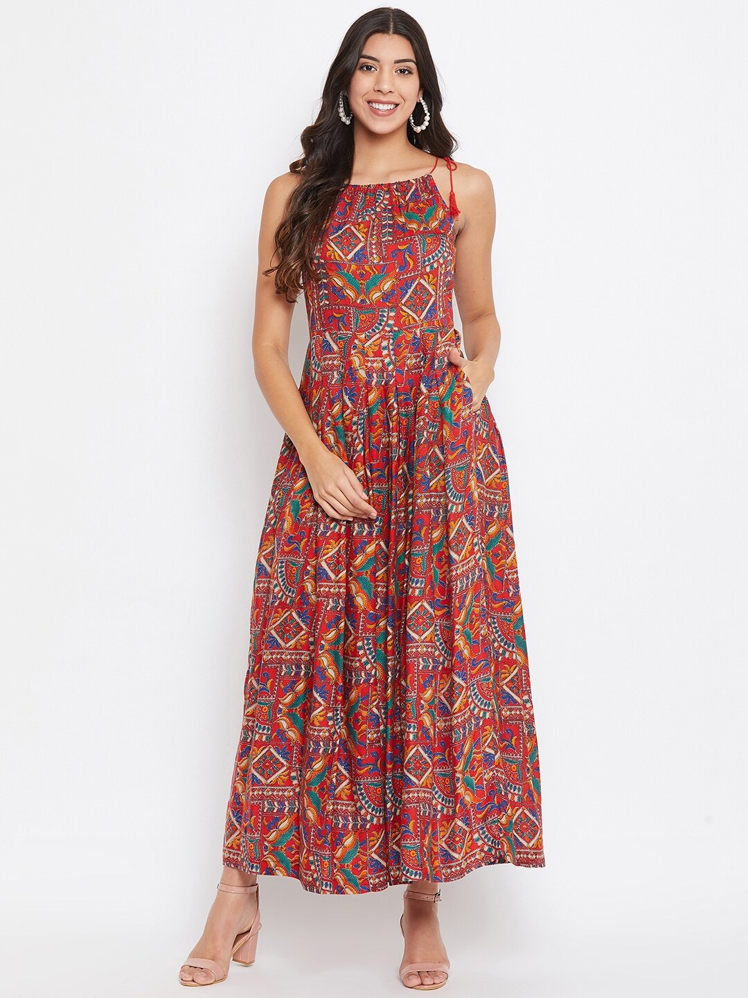 

HELLO DESIGN Maroon Ethnic Motifs Maxi Dress