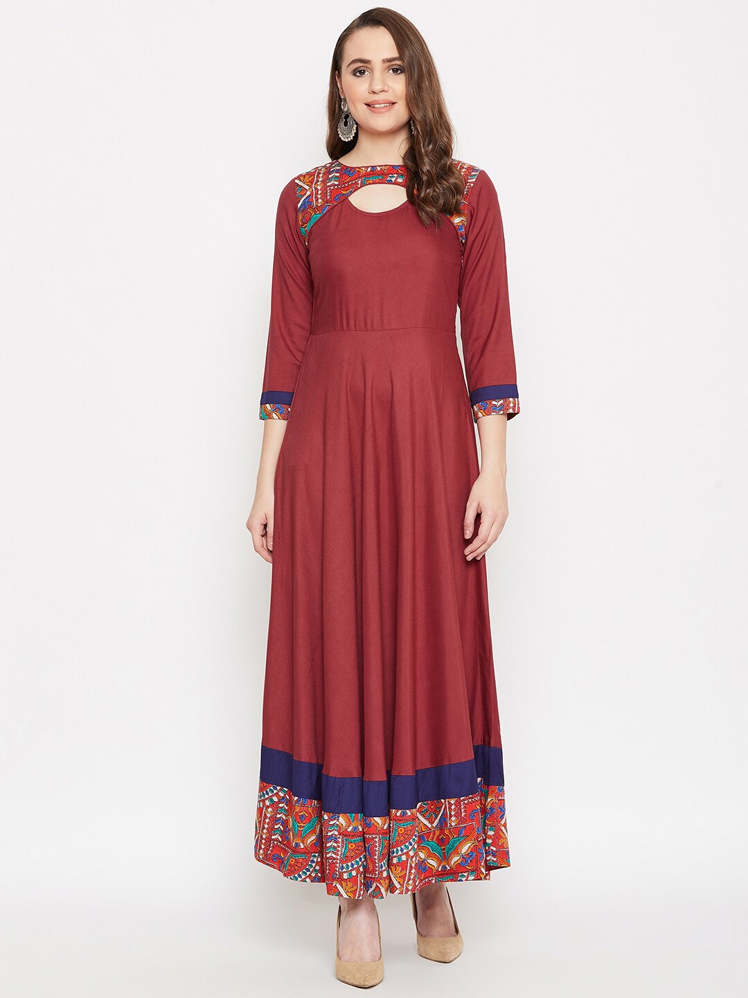 

HELLO DESIGN Women Maroon Printed Ethnic Maxi Dress