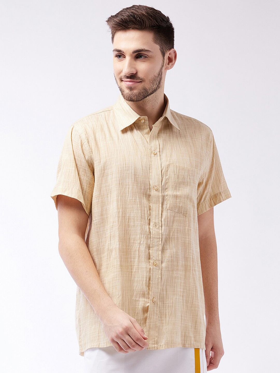 

VASTRAMAY Men Beige Cotton Blend Ethnic Shirt