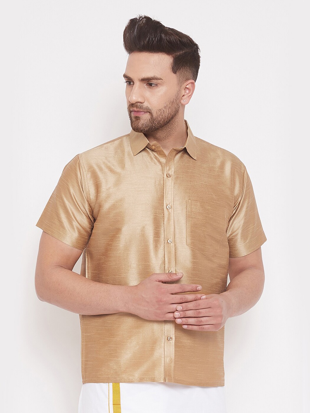 

VASTRAMAY Men Rose Gold Classic Party Shirt