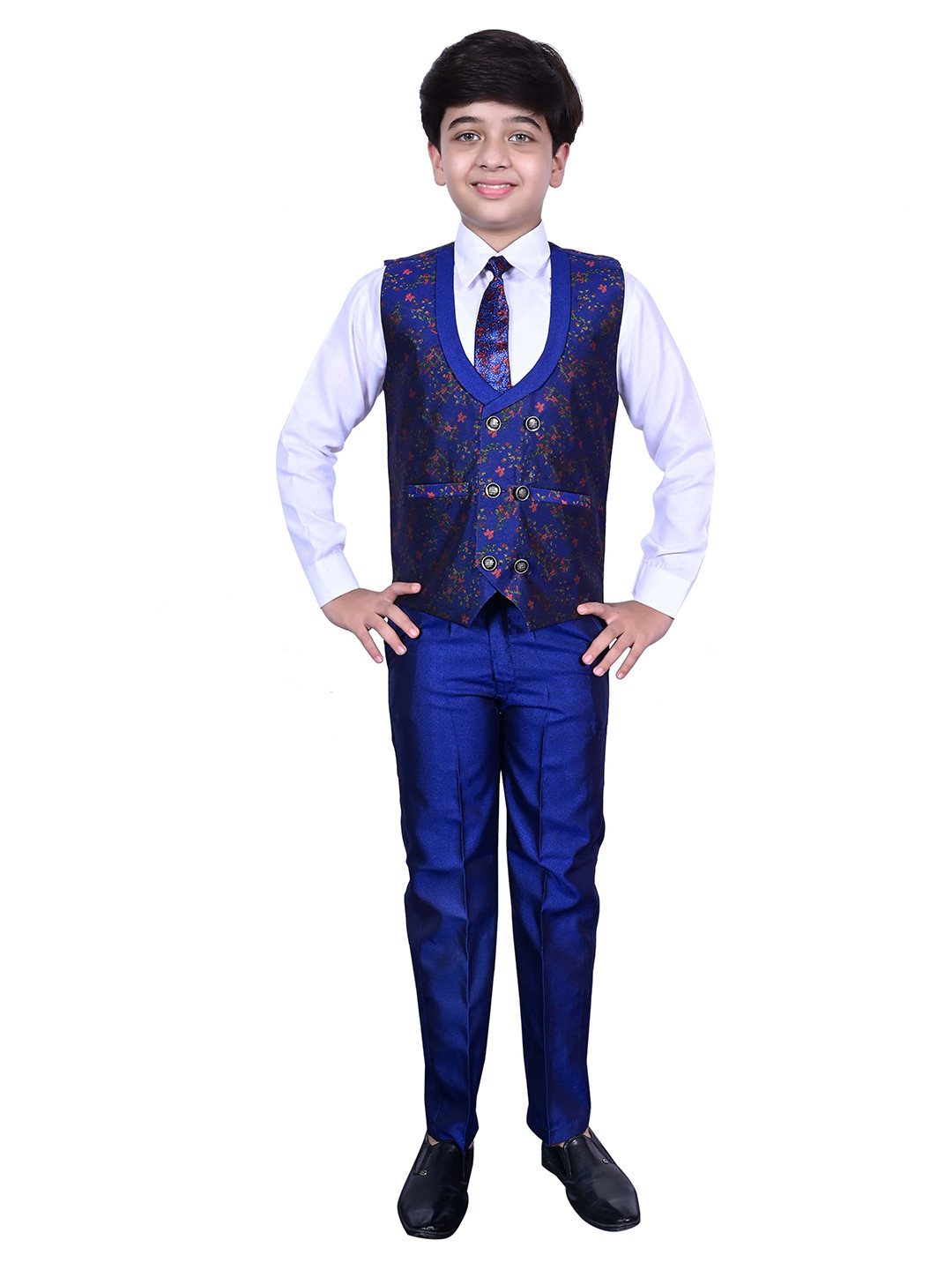 

Pro-Ethic STYLE DEVELOPER Boys Blue & White Pure Cotton Shirt with Trousers & Waistcoat