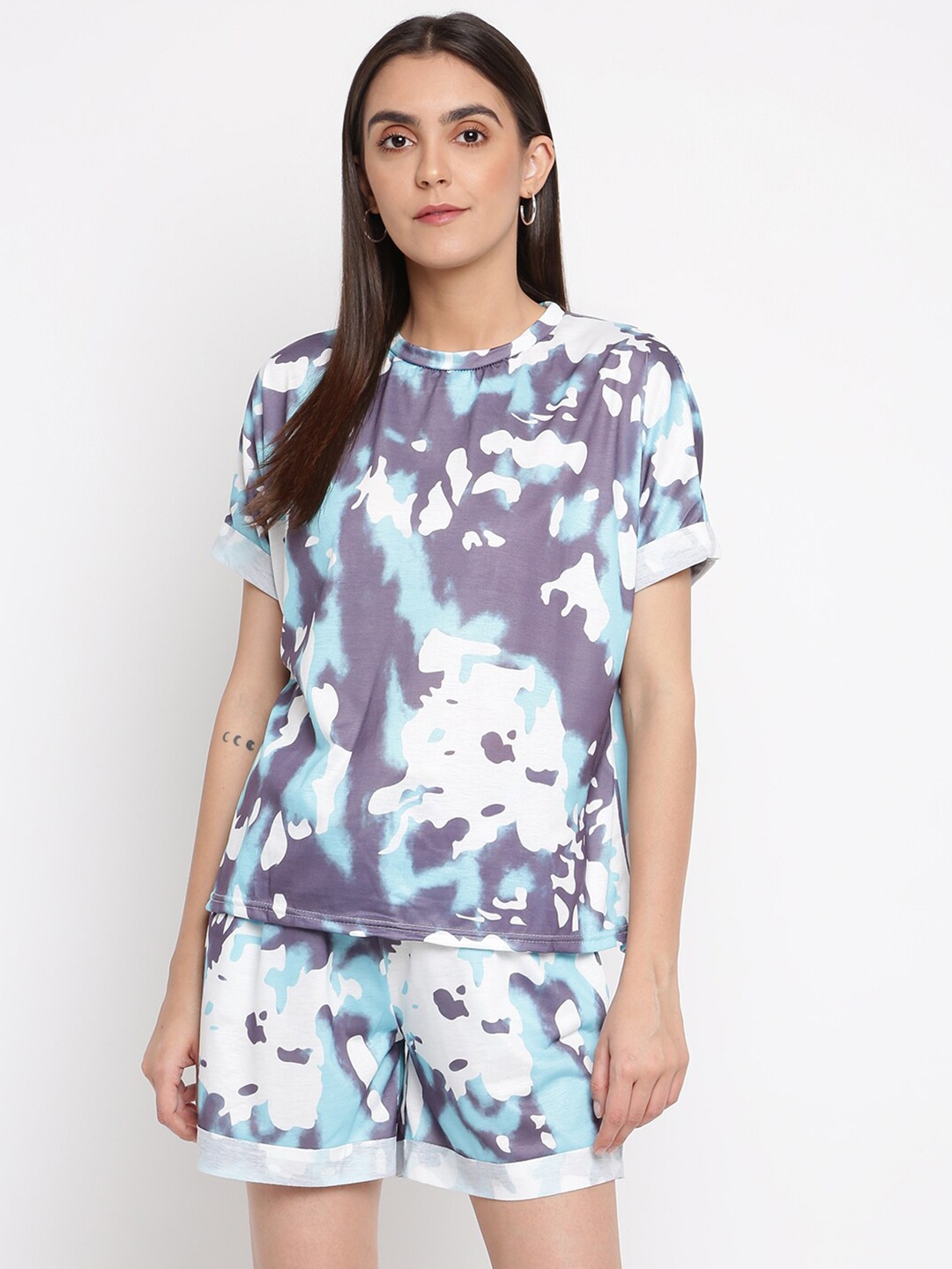 

iki chic Women Blue & White Tie and Dye Print Co-Ord