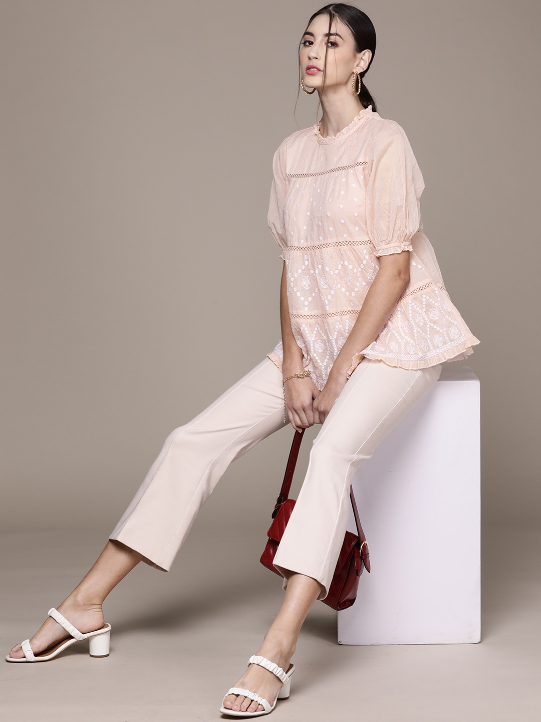 

Label Ritu Kumar Pink Floral Embroidered Top