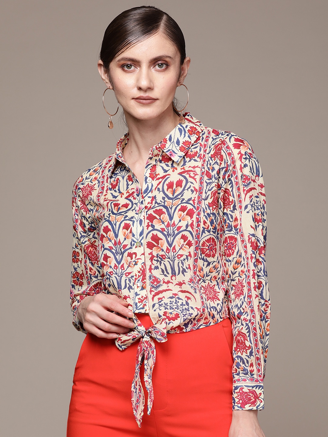 

Label Ritu Kumar Women Off White Printed Casual Shirt