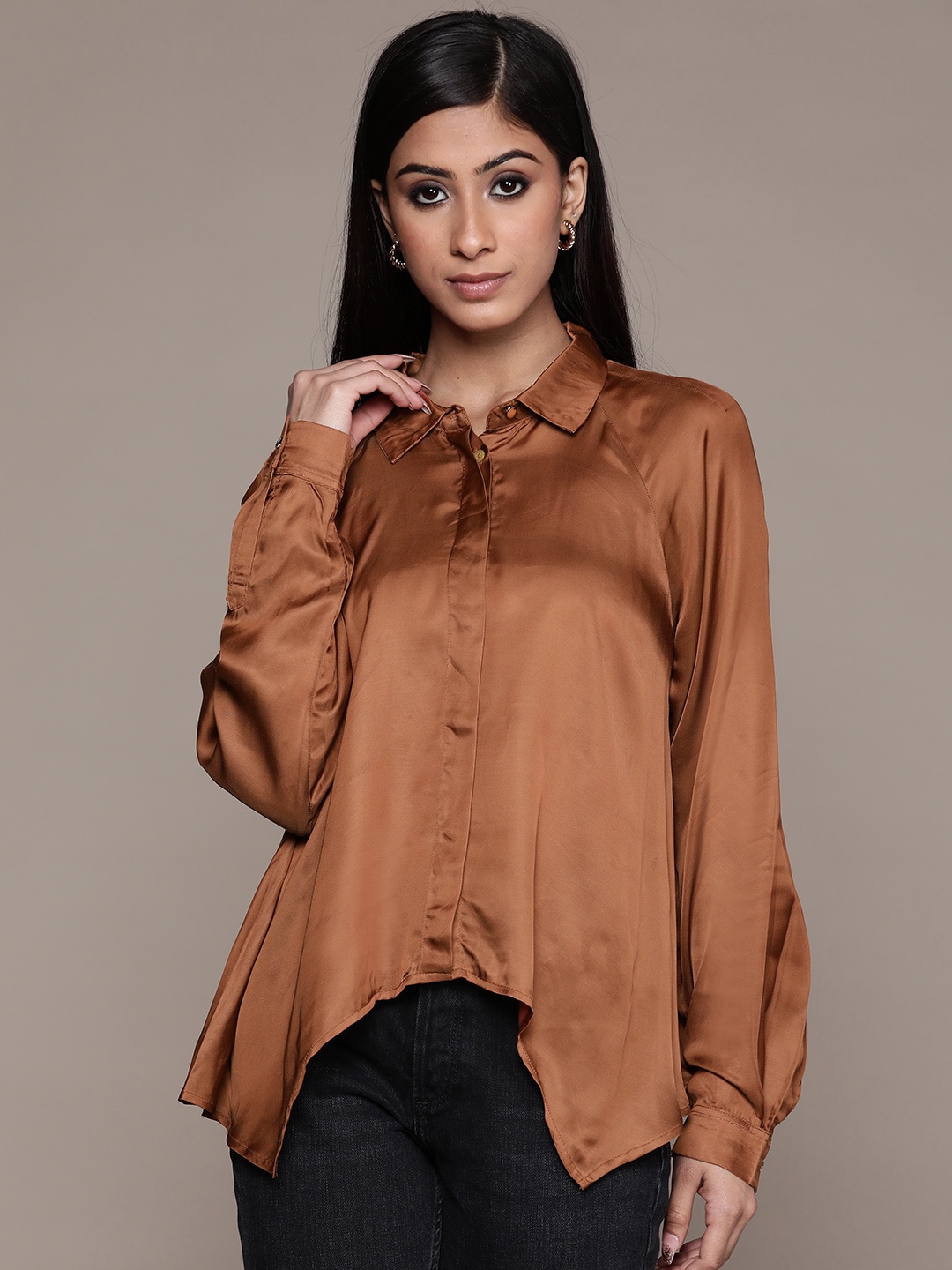 

Label Ritu Kumar Women Brown Solid Casual Shirt