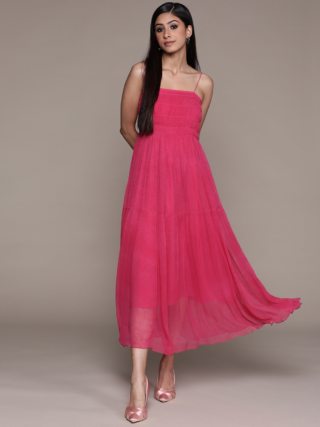 

Label Ritu Kumar Fuchsia Chiffon A-Line Maxi Dress