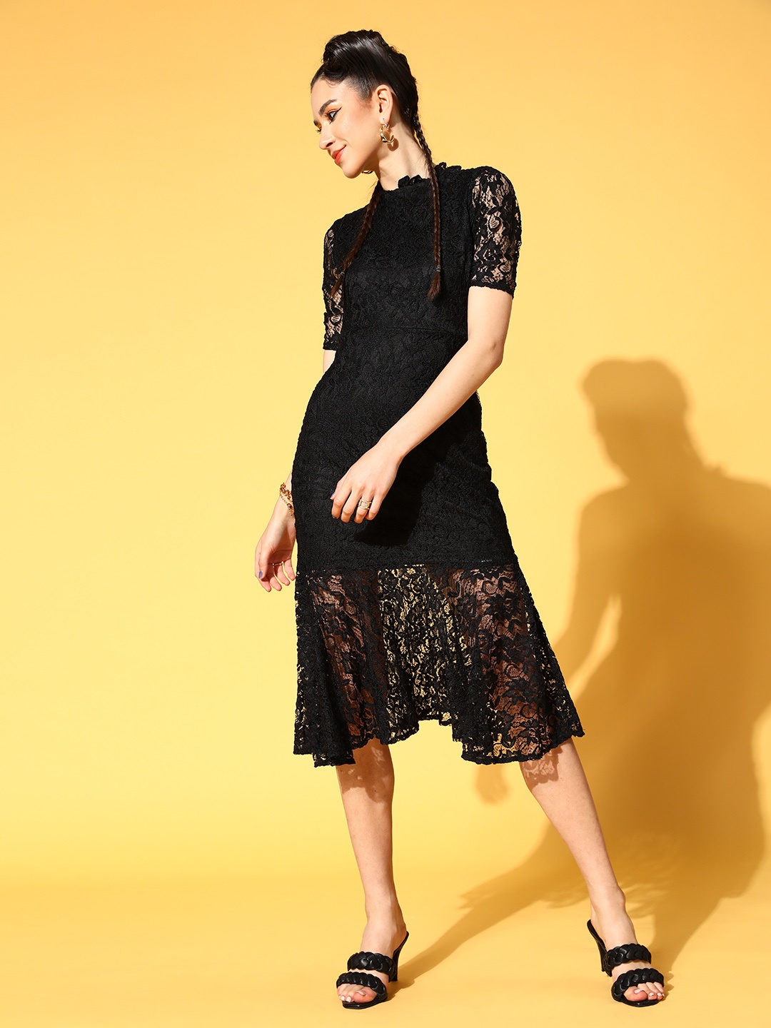 

Athena Stylish Black Floral I-Spy Lace Dress