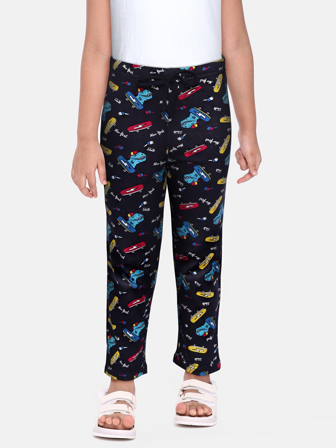 

Leading Lady Girls Navy Blue & Red Conversational Print Cotton Track Pants